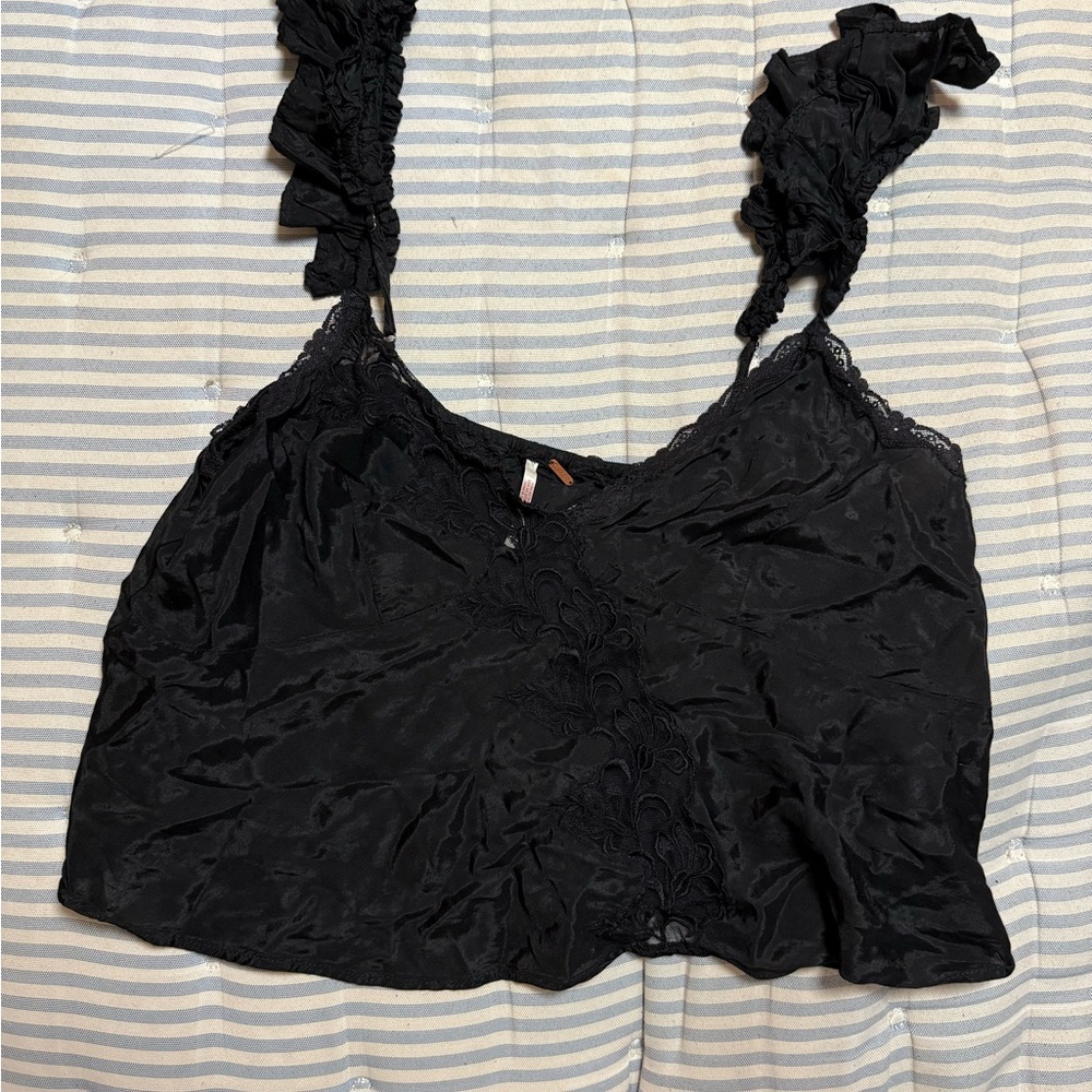 Free People Black Ruffled Top